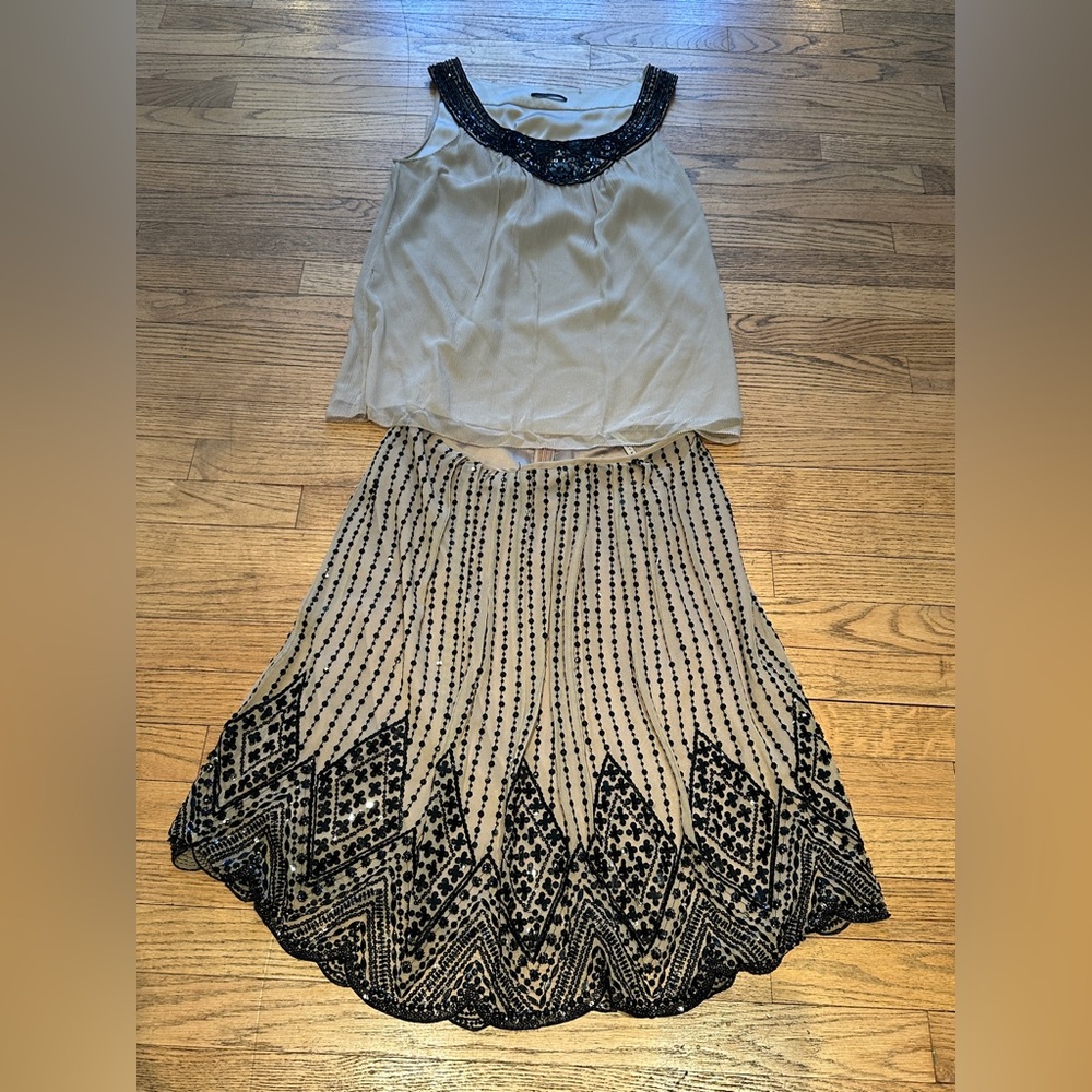 Elie Tahari Beaded Art Deco Evening Skirt & Top Set | Gatsby | US 8